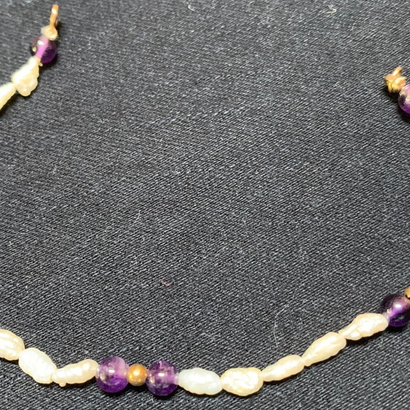 Freshwater Pearl & Amethyst Quartz Bead Bracelet - Picture 2 of 4